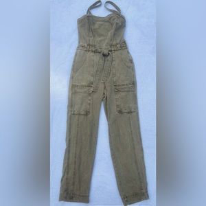 Free People Go West Utility Jumpsuit Olive Green Size Small Sleeveless